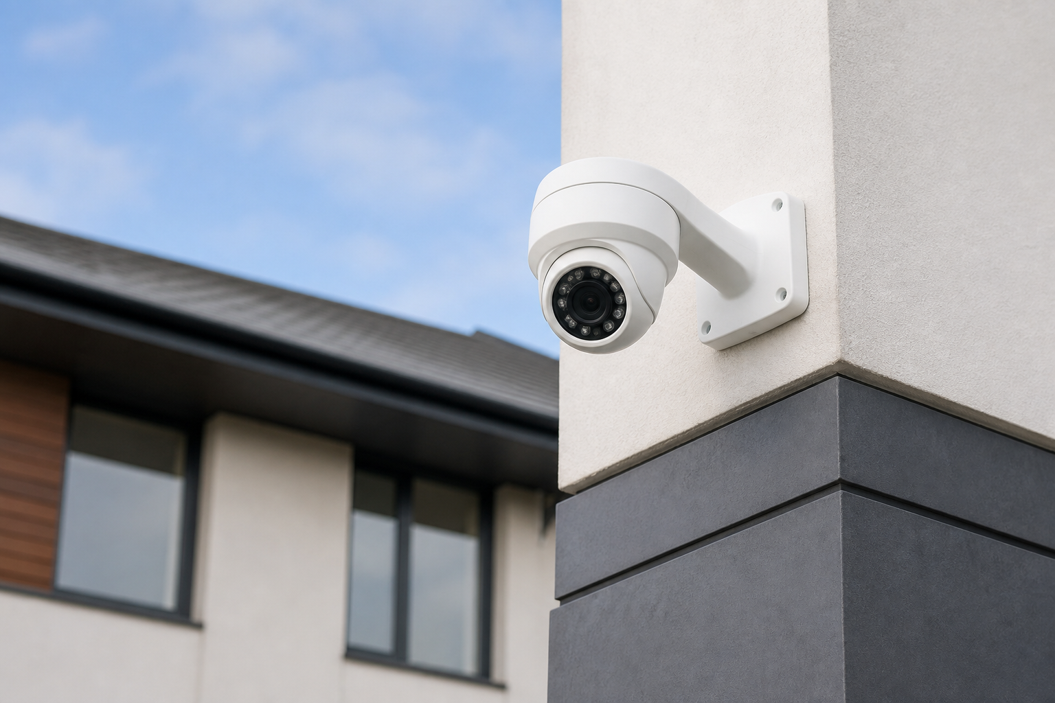 IP CCTV camera mounted on the exterior of a property
